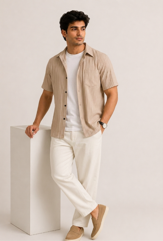 Beige Formal Shirt Popcorn AND Sugarcane