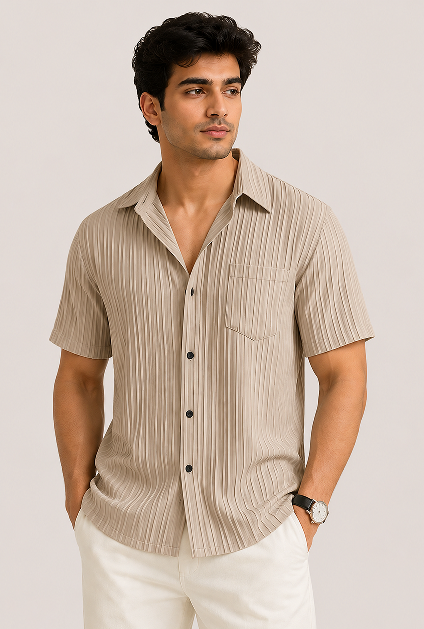 Beige Formal Shirt Popcorn AND Sugarcane