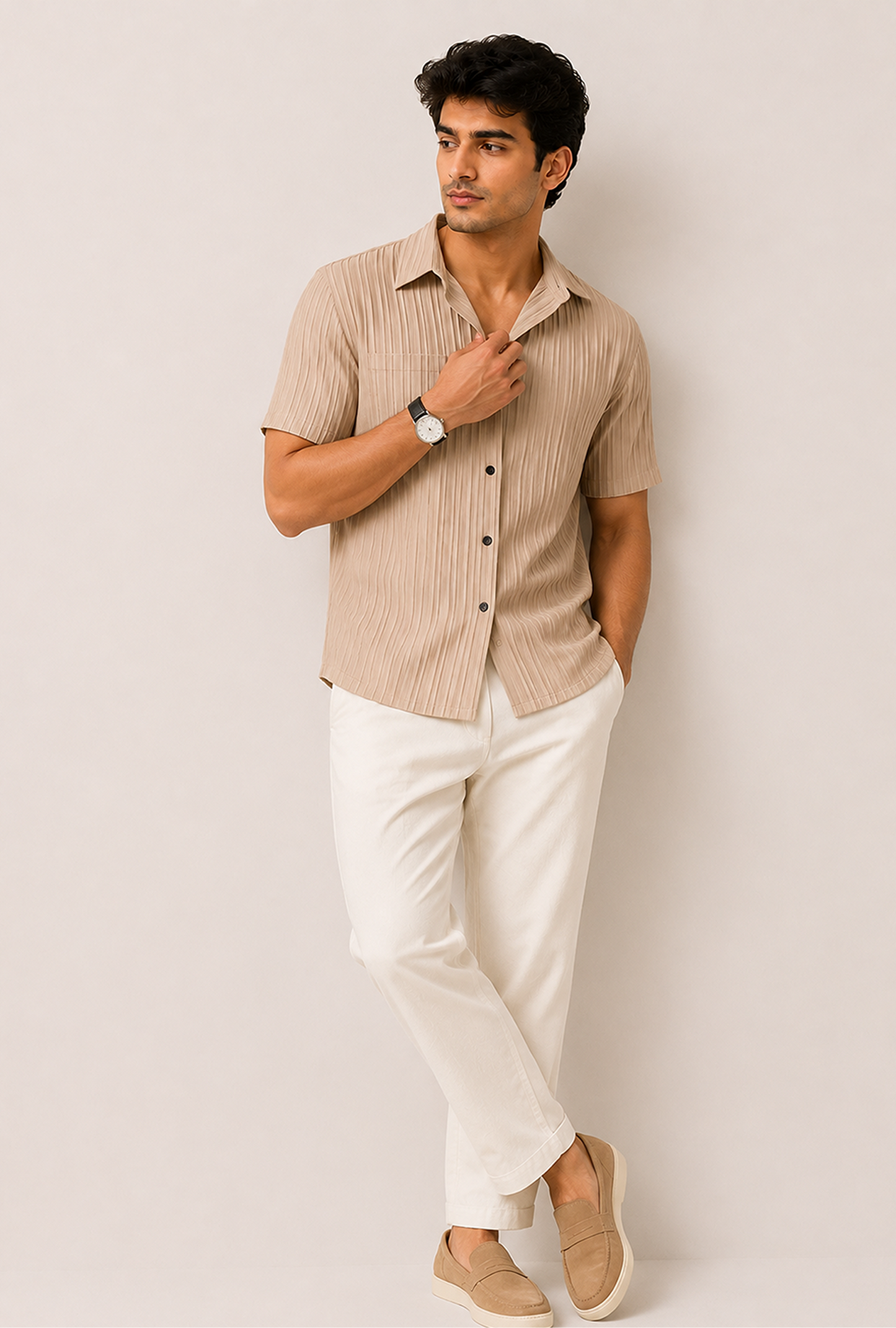 Beige Formal Shirt Popcorn AND Sugarcane