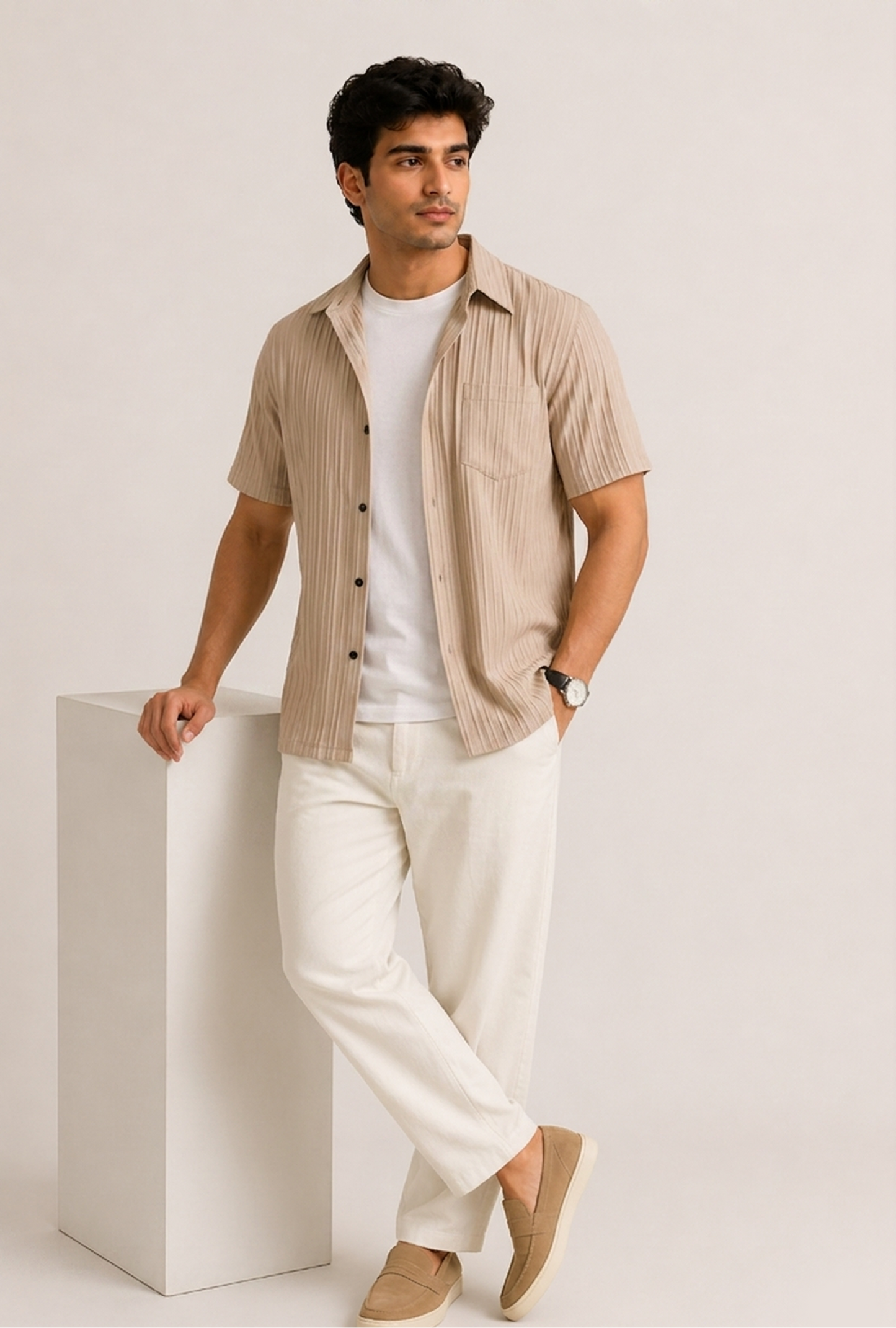 Beige Formal Shirt Popcorn AND Sugarcane