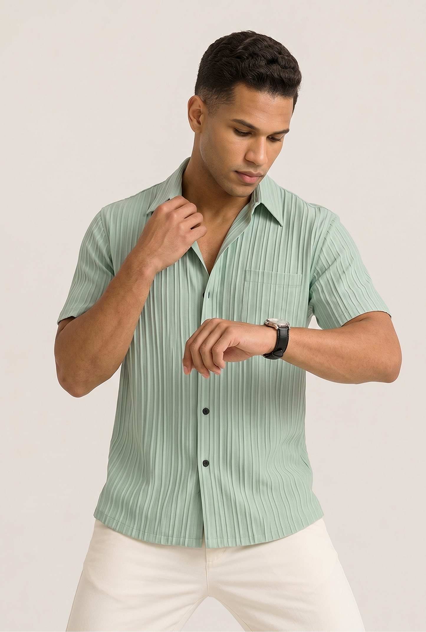 Green Formal Shirt Popcorn AND Sugarcane
